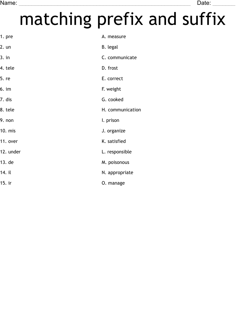 Matching Prefix And Suffix Worksheet WordMint