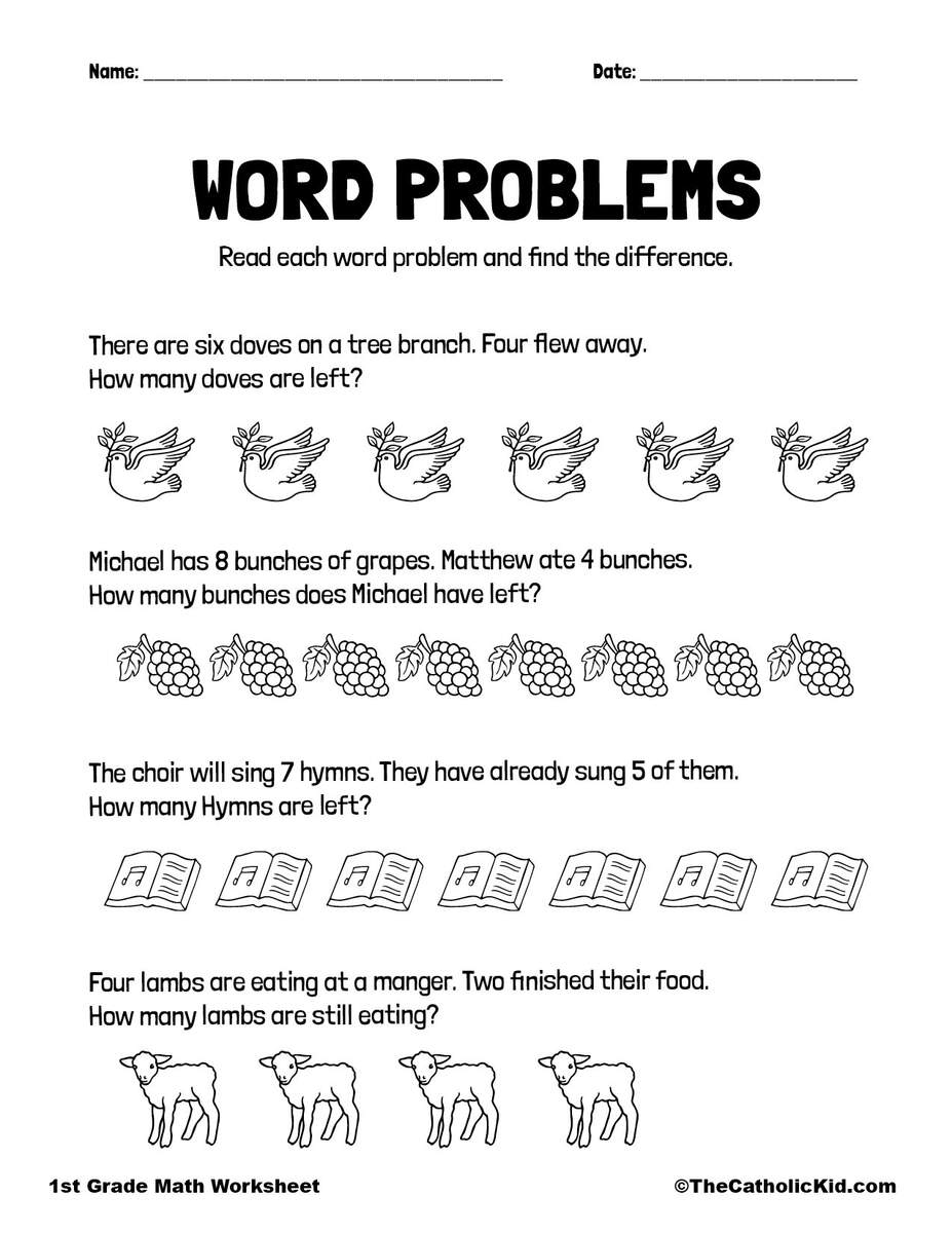 Math Word Problems 1st Grade Math Worksheet Catholic Themed 1st 2nd Grade Math Word Problems Worksheet Printable Etsy