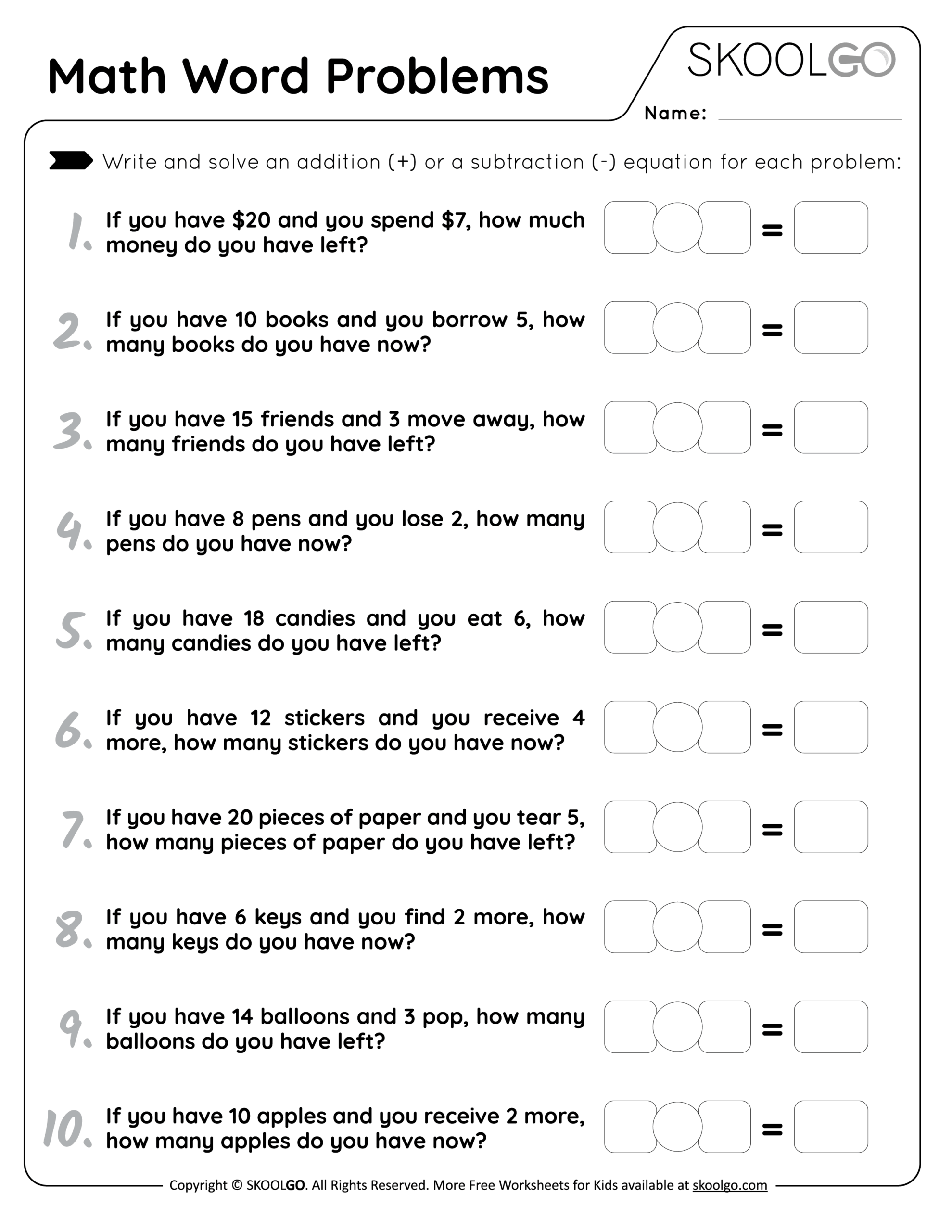 Math Word Problems Free Worksheet For Kids SKOOLGO Math Word Problems Free Worksheet For Kids SKOOLGO