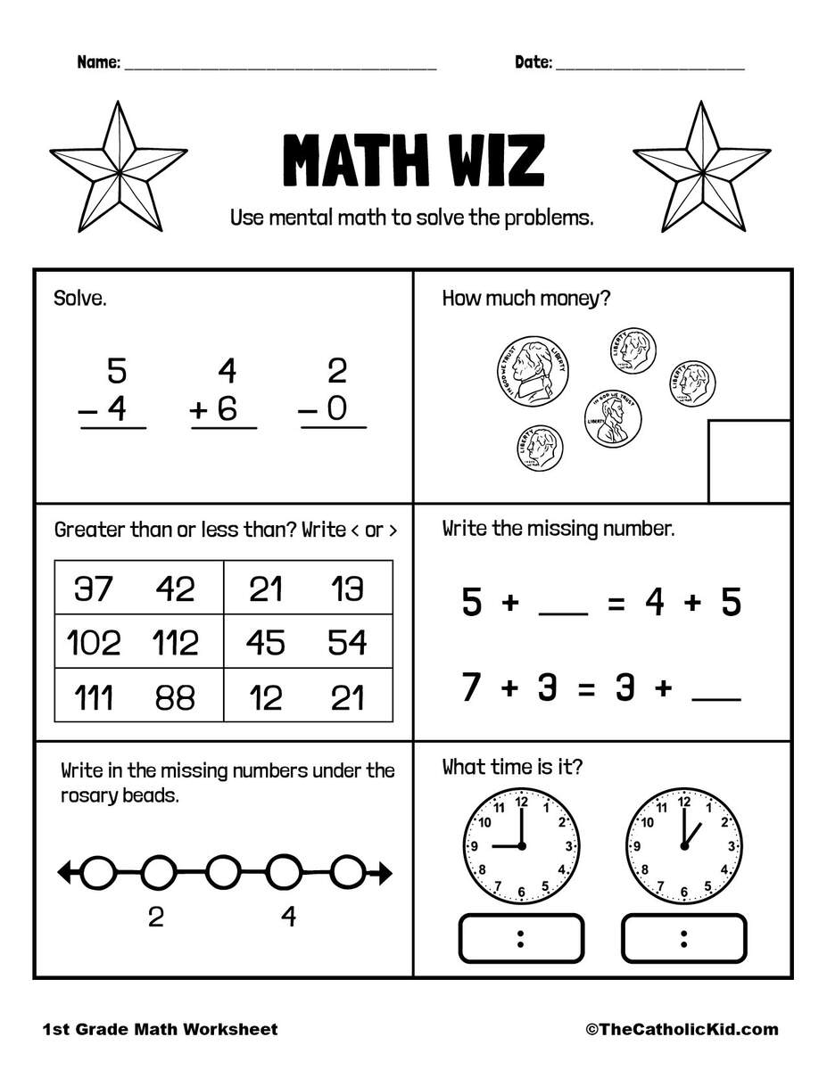 Mental Math Worksheet TheCatholicKid Mental Math Review Worksheet TheCatholicKid