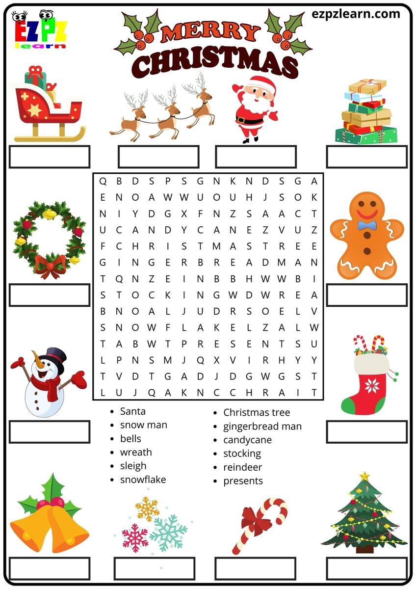 Merry Christmas Vocabulary Word Search And Match The Words Activity For Kids Ezpzlearn Christmas Vocabulary Free English Vocabulary Resources Flashcards Worksheets Coloring Pages Games And More For ESL Ezpzlearn