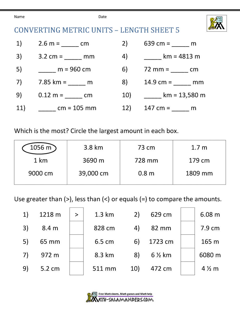 Metric Conversion Worksheet