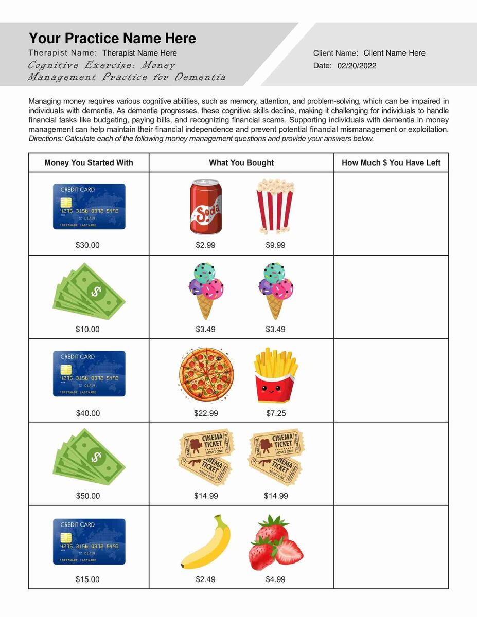 Money Management For Dementia Worksheet PDF TherapyByPro Money Management For Dementia Worksheet PDF TherapyByPro
