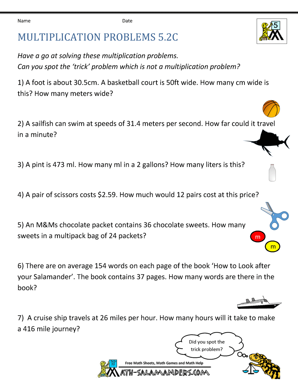 Multiplication Problems Printable 5th Grade