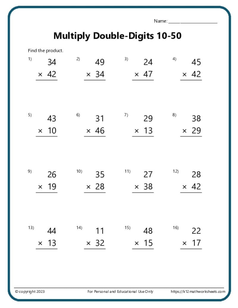 Multiplication To 5x5 Worksheets For 2nd Grade