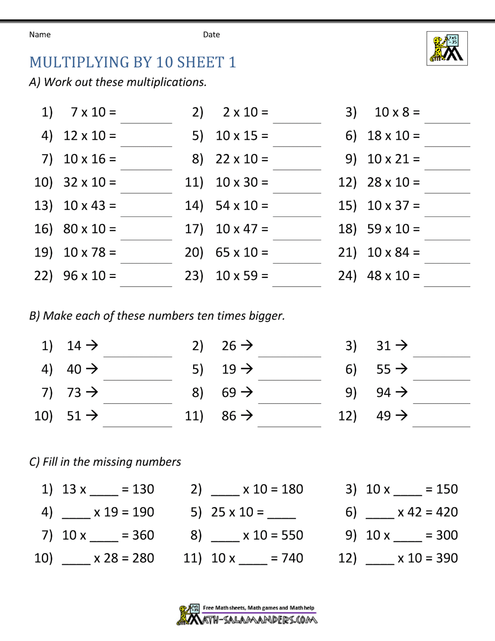 Multiplying By 10 And 100 Worksheets Multiplying By Multiples Of 10