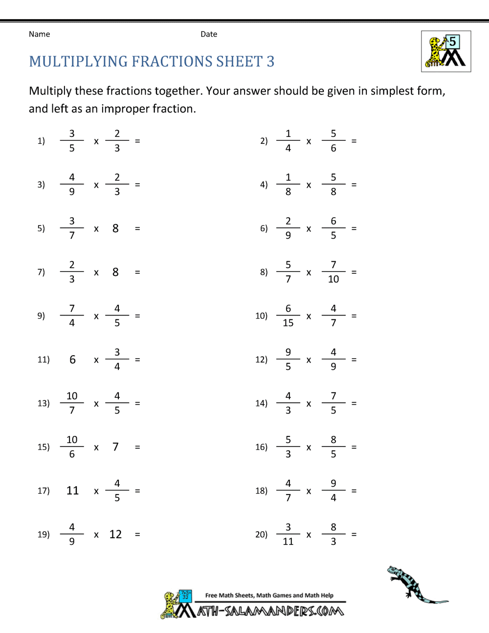 Multiplying Fractions Worksheet Worksheets For Fraction Multiplication
