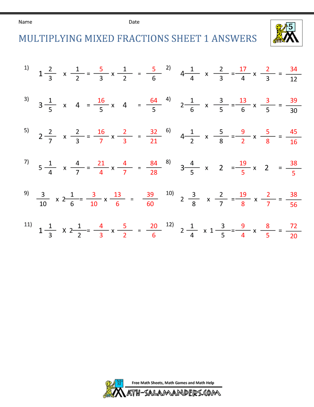 Multiplying Mixed Fractions Multiplying Mixed Fractions