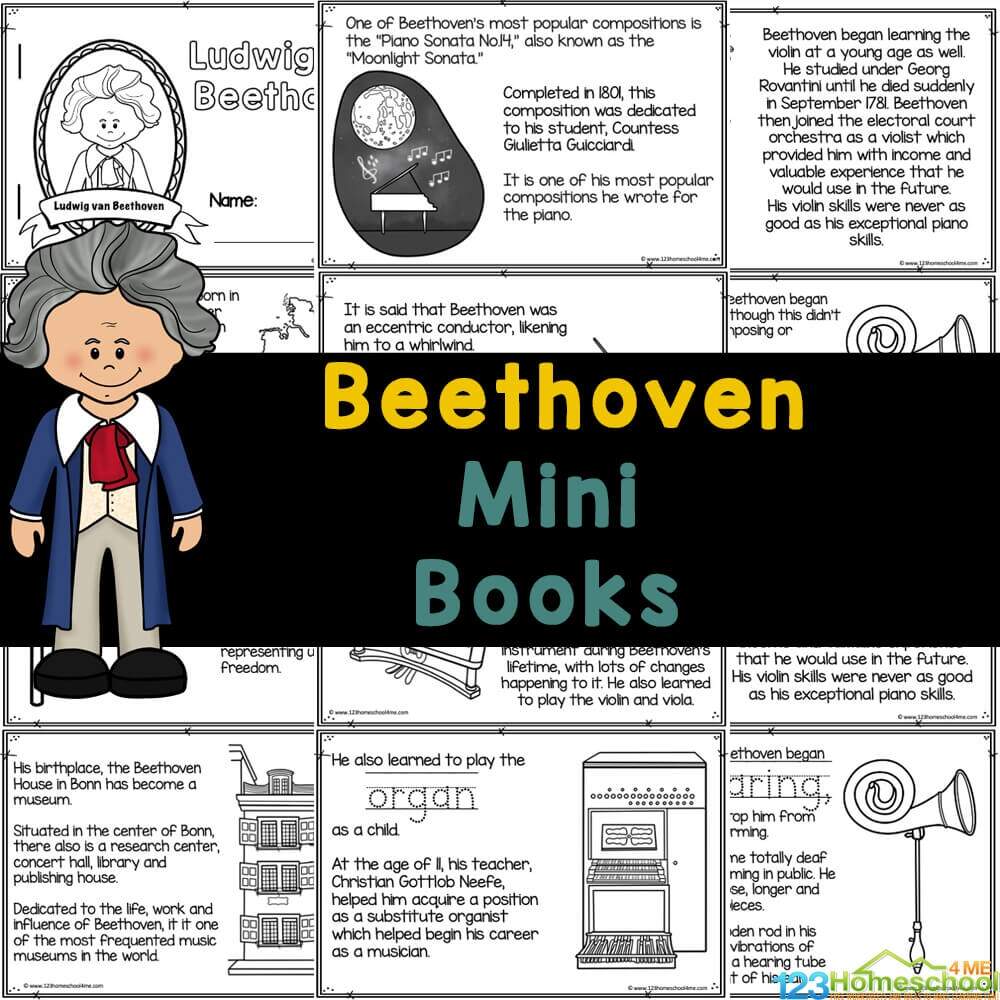 Music Composer Beethoven For Kids Mini Book To Read Color Learn