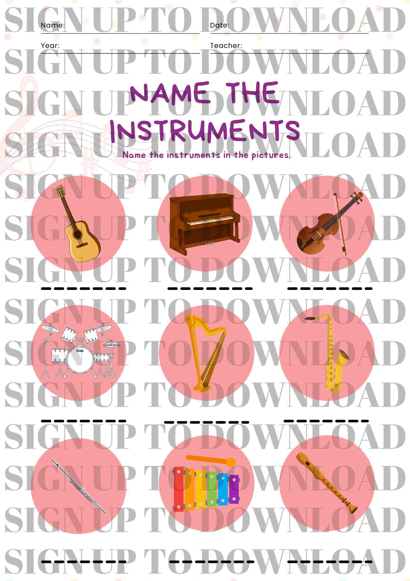 Name The Instruments Worksheet Schools Music Market