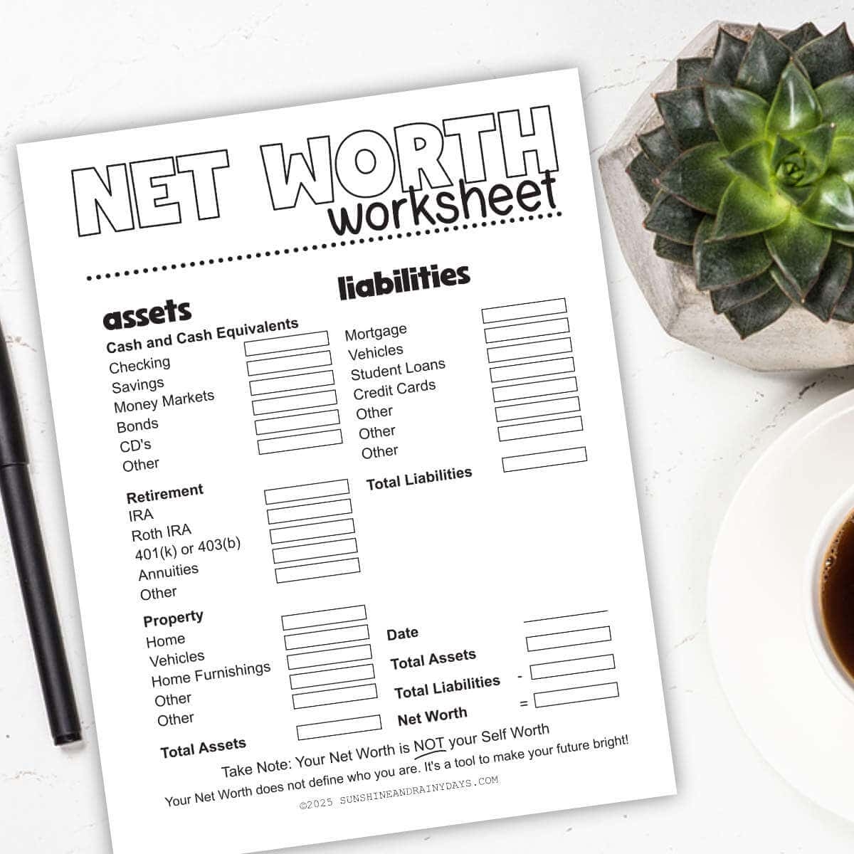Net Worth Worksheet Sunshine And Rainy Days Net Worth Worksheet Sunshine And Rainy Days
