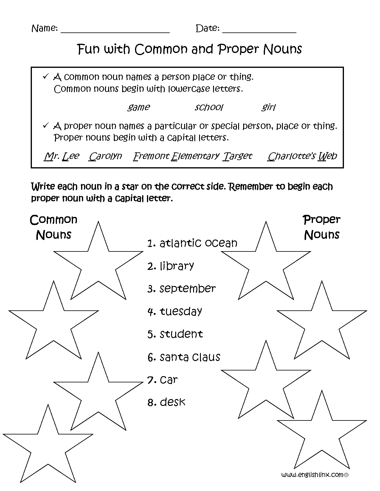 Nouns Worksheets Proper And Common Nouns Worksheets Common And Proper Nouns Worksheet Grade1to6
