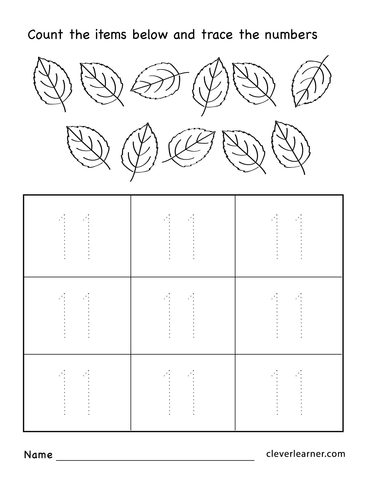Number Eleven Writing Counting And Identification Printable Worksheets For Children Number Eleven Writing Counting And Identification Printable Worksheets For Children