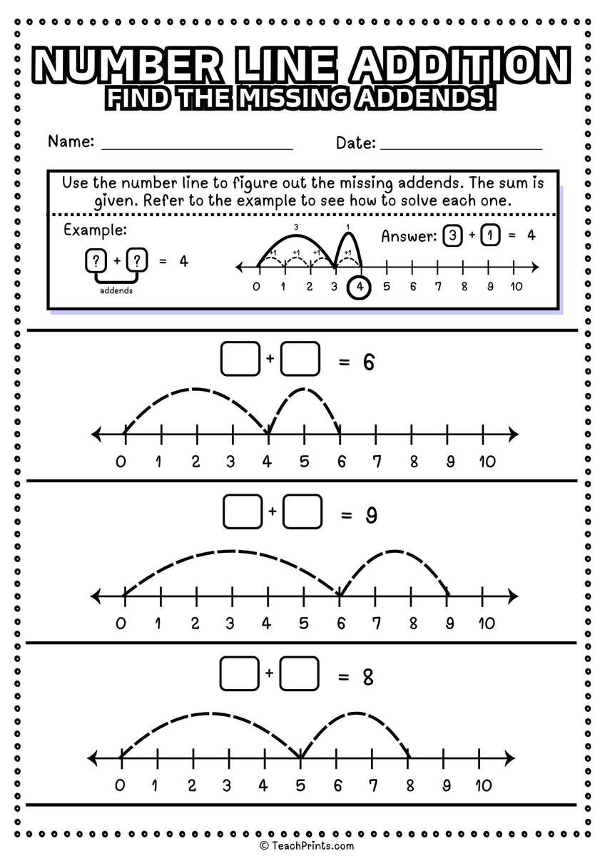 Number Line Addition Worksheets Free Teach Prints