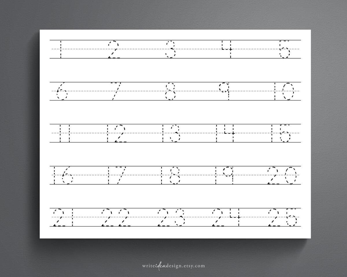Number Tracing Worksheet 1 25 Printable Trace Numbers Handwriting Practice Number Tracing Tracing Worksheets Etsy