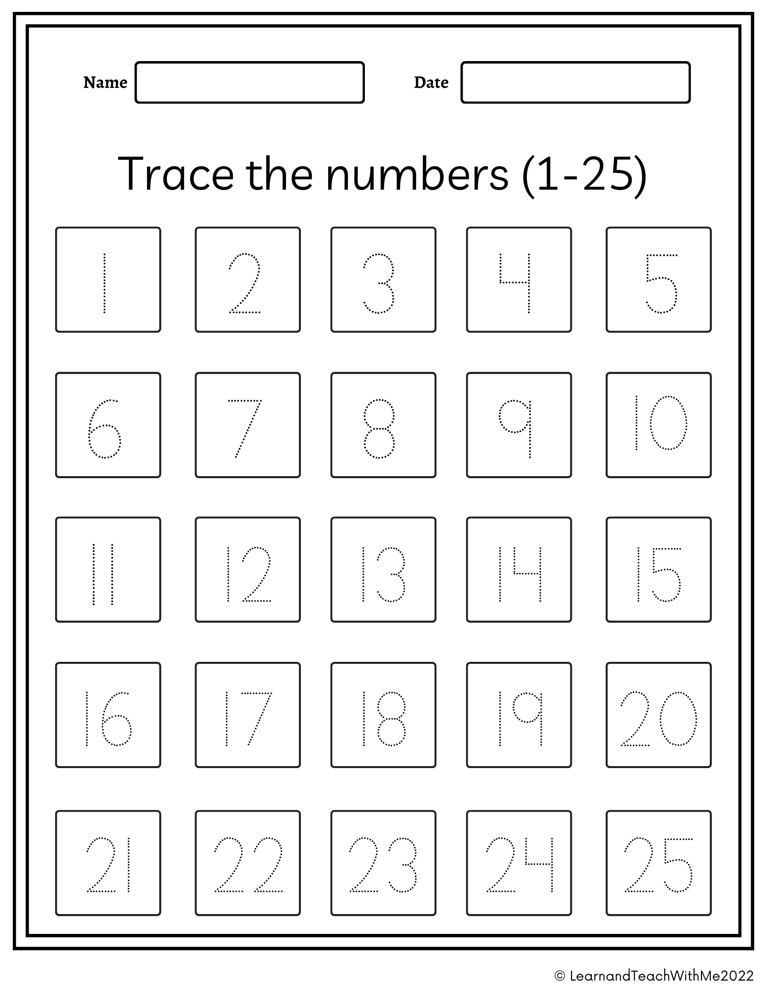 Number Tracing Worksheet 1 25 Printable Trace Numbers Handwriting Practice Number Tracing Tracing Worksheets Etsy