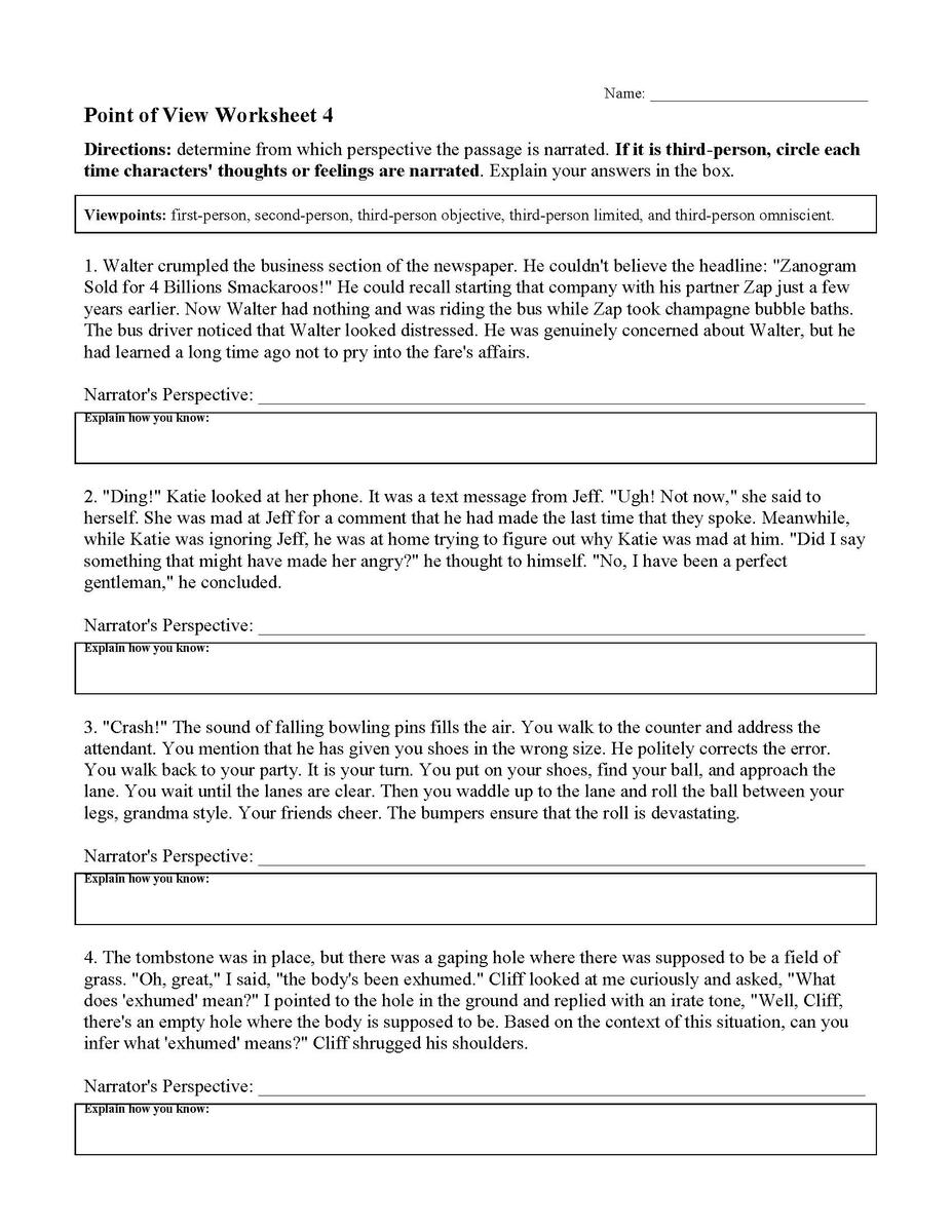 Point Of View Worksheets Reading Activities Englishlinx Point Of View Worksheets