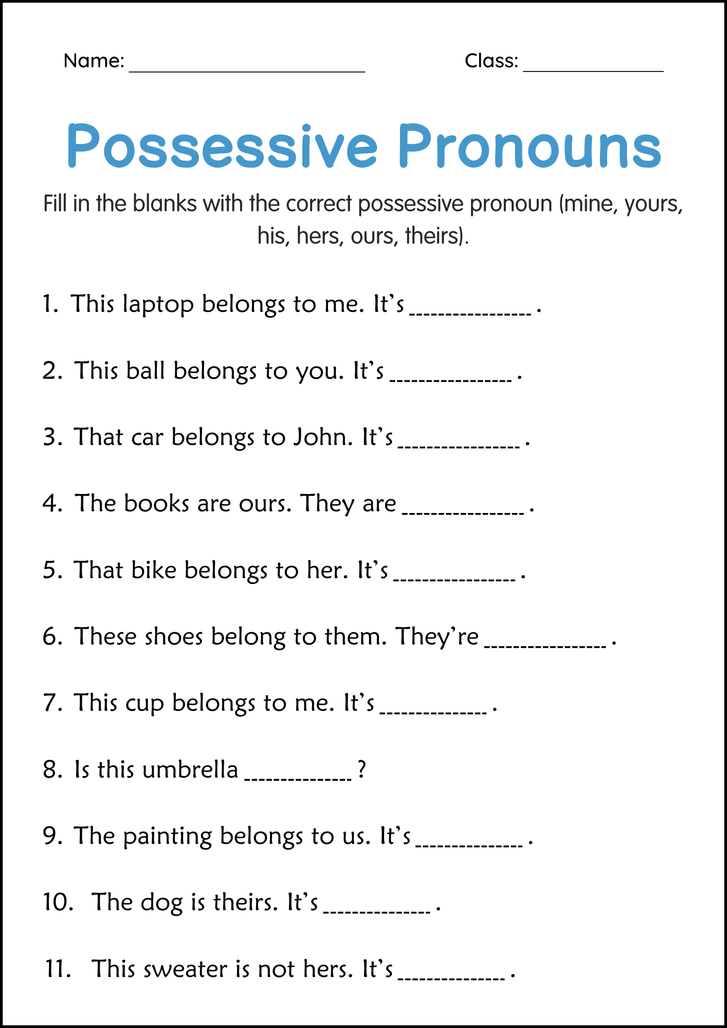 Possessive Pronouns Grammar Activity Worksheets For Grade 2 3 4 Made By Teachers Pronouns Worksheets Subject And Object Pronouns Worksheets