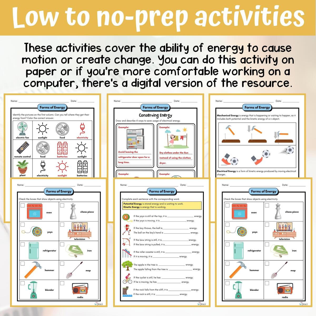 Potential And Kinetic Energy Activity Answer Key 3rd Grade Physical Science Classful