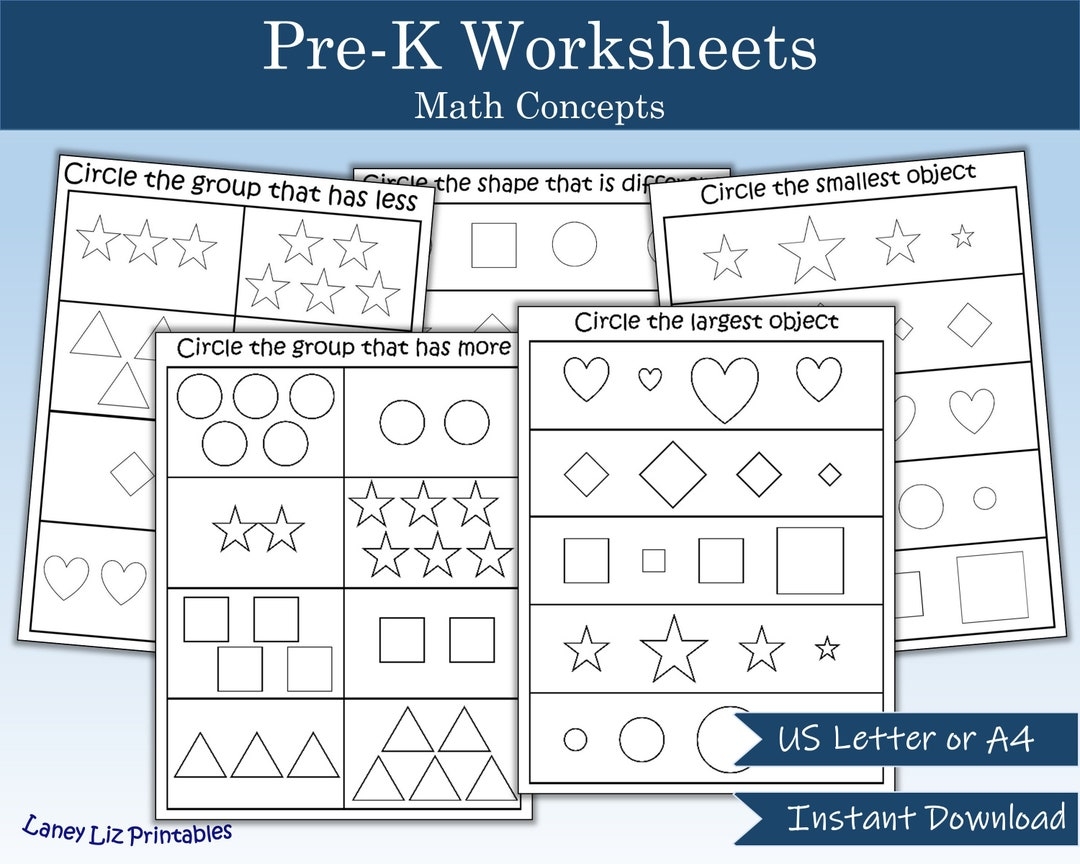 Pre K Worksheet Math Concepts More Less Smallest Biggest Preschool Kindergarten Etsy Pre K Worksheet Math Concepts More Less Smallest Biggest Preschool Kindergarten Etsy