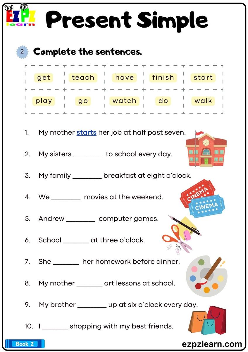 Present Simple Complete The Sentences Grammar Worksheet Bk2 Printable Pdf Ezpzlearn Simple Present Tense Worksheet 3 Free Downloadable Worksheets