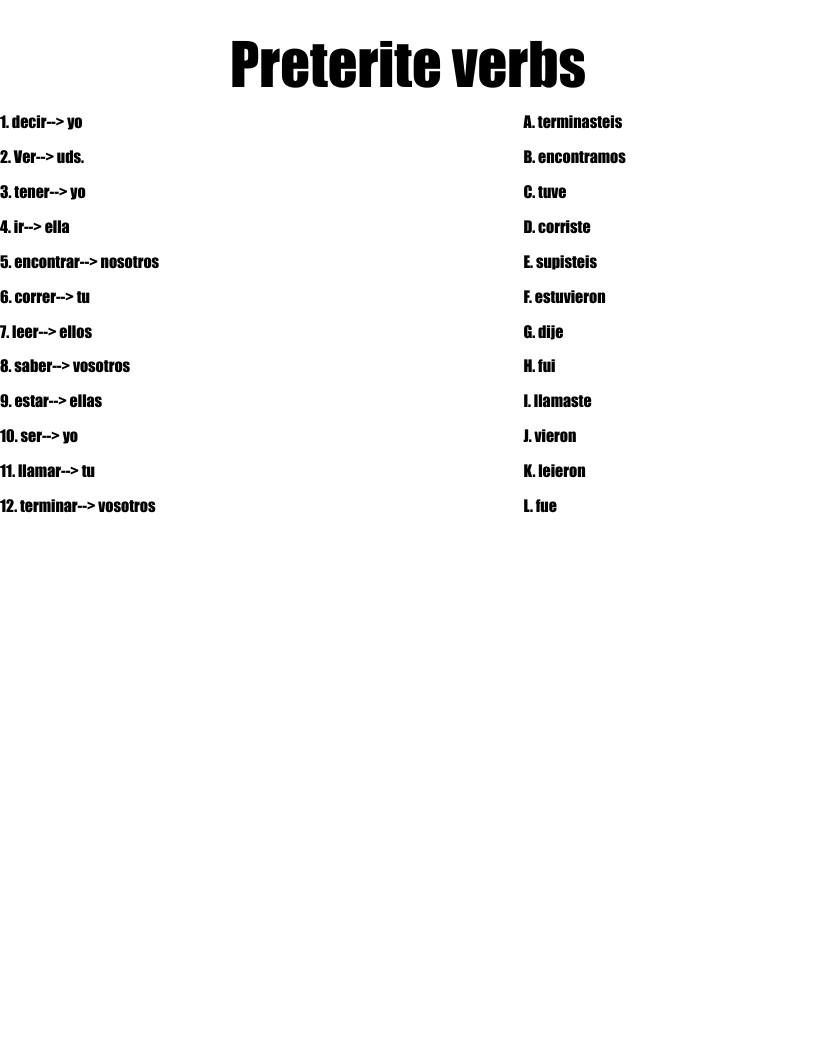 Preterite Verbs Worksheet WordMint
