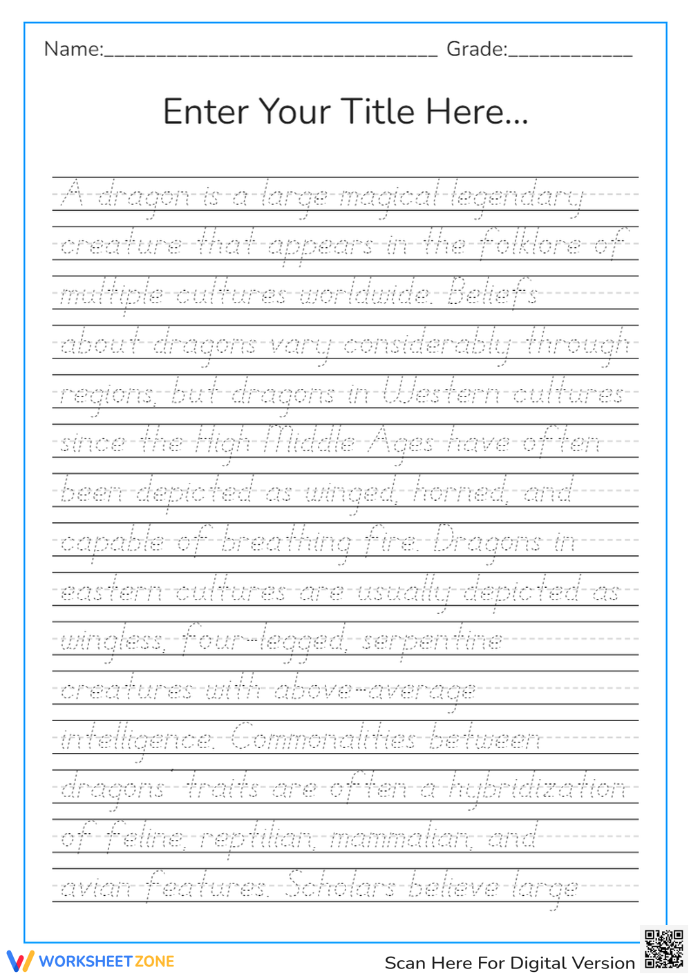 Printable 4th Grade Handwriting Worksheets