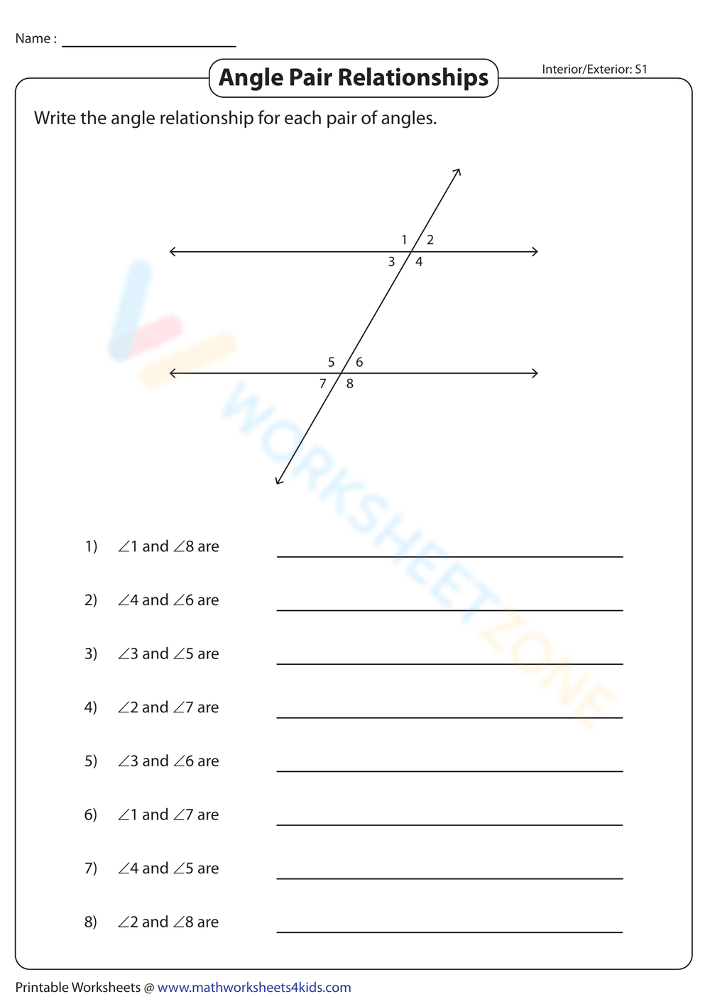 Printable 6th Grade Angles Worksheets