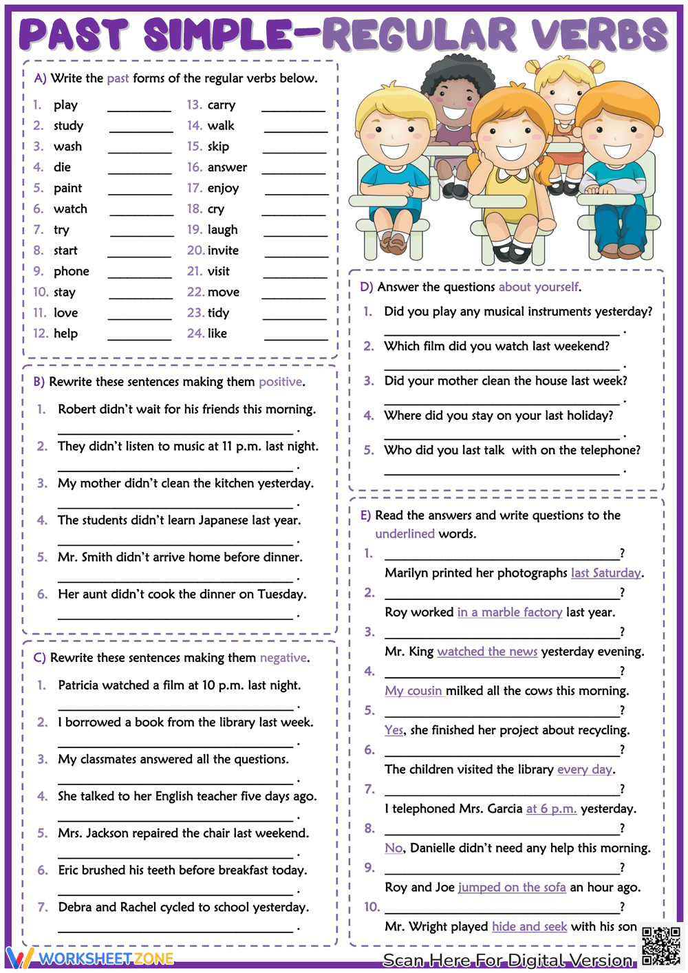 Printable 6th Grade Simple Past Worksheets Present Simple Complete The Sentences Grammar Worksheet Bk2 Printable Pdf Ezpzlearn