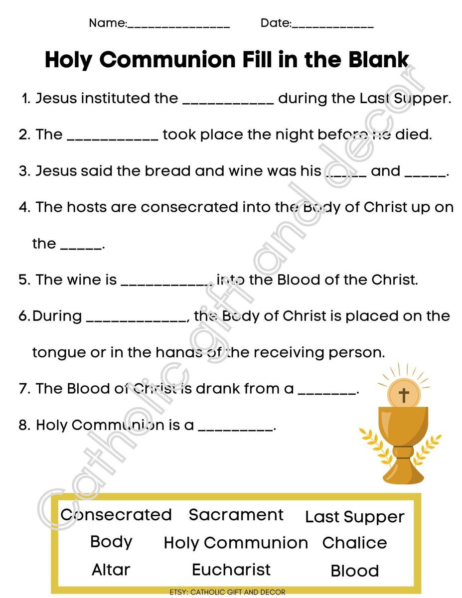 Printable Catholic First Communion Fill In The Blank 1st Communion Worksheet 1st Holy Communion First Holy Communion Instant Download Etsy First Communion Sacrament Of Eucharist Activity Made By Teachers