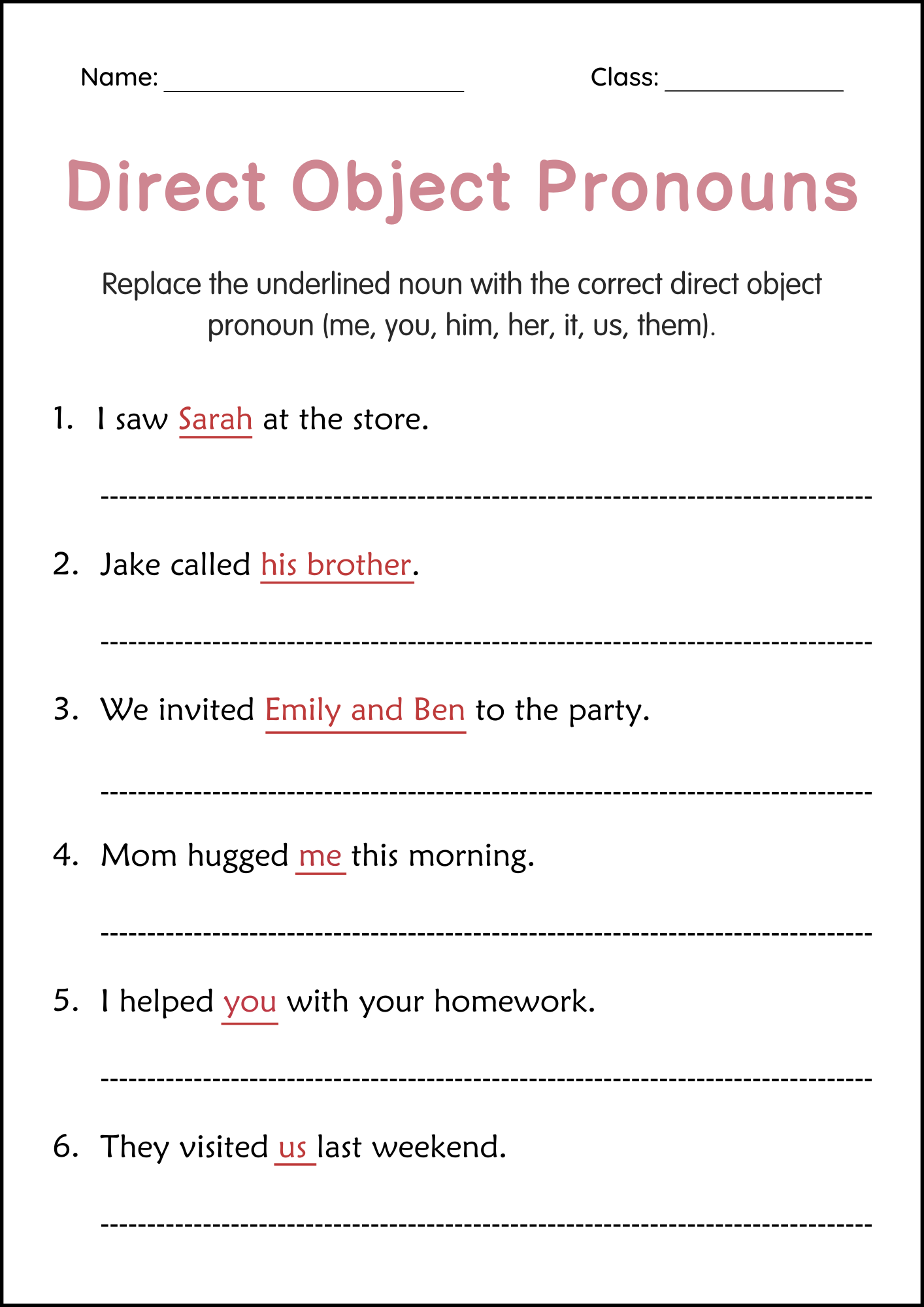 Printable Direct Object Pronouns Practice Grammar Worksheets For Grade 2 3 4 Teaching Resources Printable Direct Object Pronouns Practice Grammar Worksheets For Grade 2 3 4 Teaching Resources