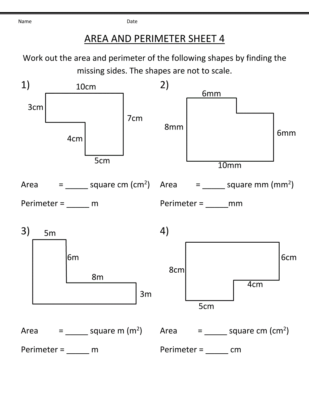 Area And Perimeter Of Composite Shapes K12 Math Worksheets
