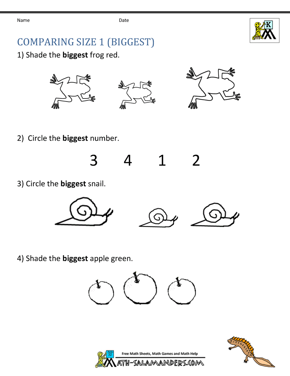 Printable Kindergarten Math Worksheets Comparing Numbers And Size Printable Kindergarten Math Worksheets Comparing Numbers And Size