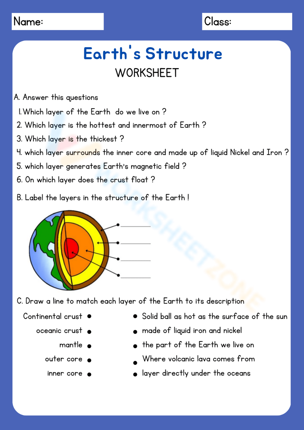 Printable Layers Of The Earth Worksheets Layers Of The Earth Worksheets Superstar Worksheets