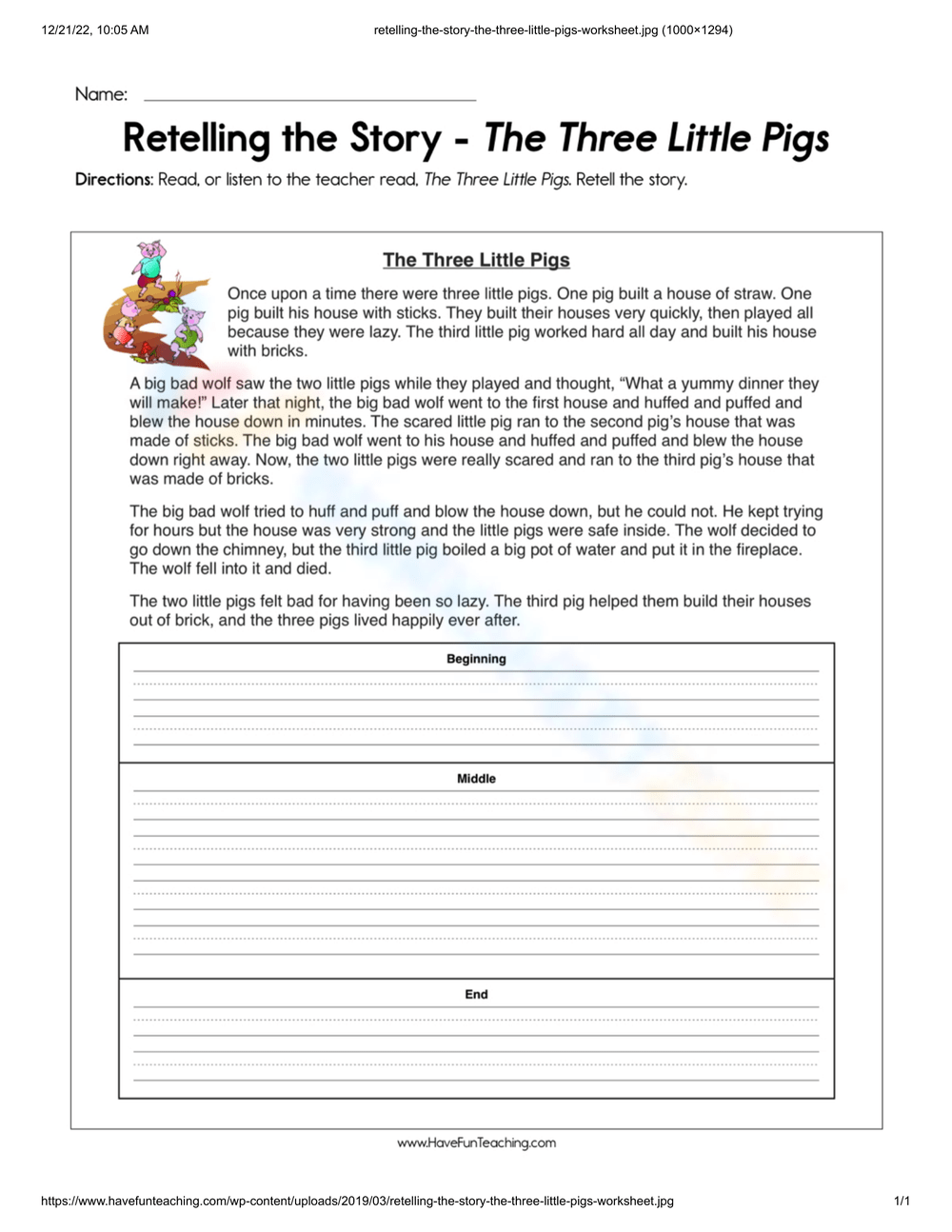Printable Retelling A Story Worksheets