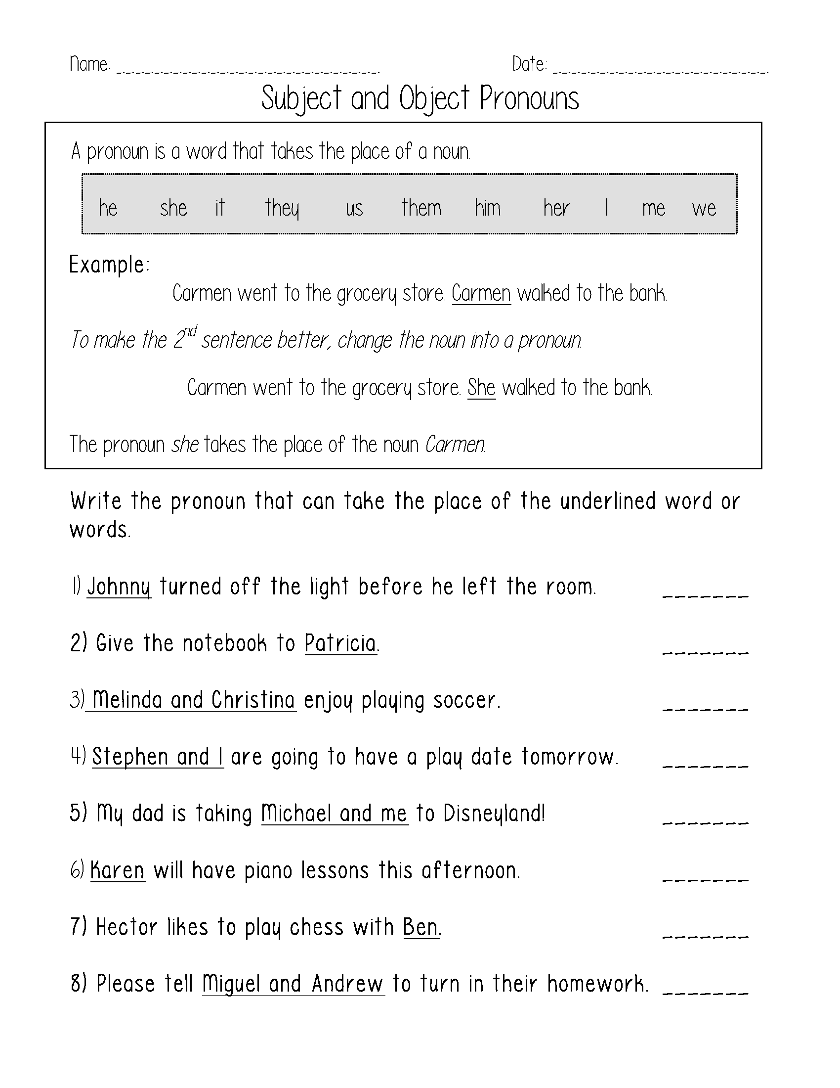 Pronouns Worksheets Subject And Object Pronouns Worksheets Pronouns Worksheets Subject And Object Pronouns Worksheets