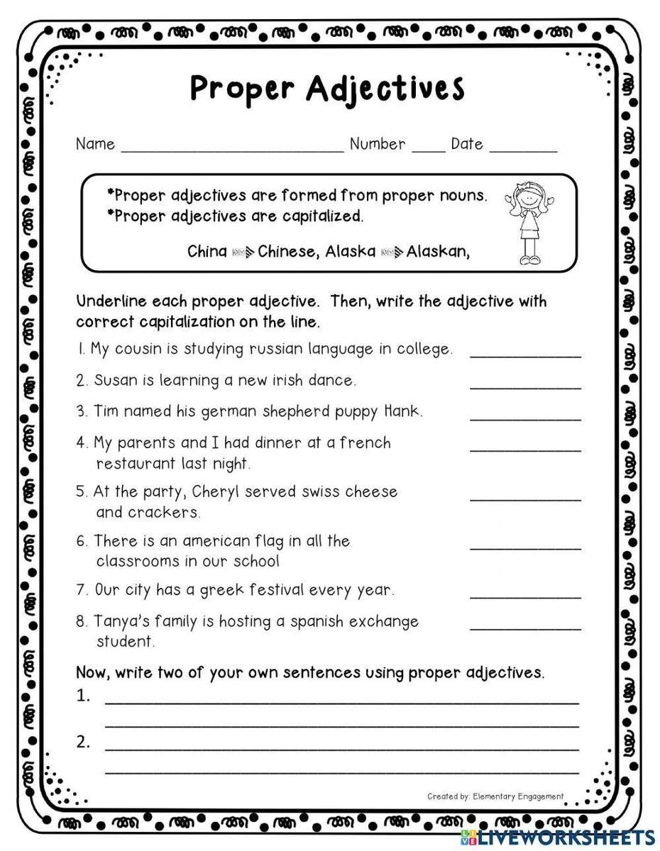 Proper Adjectives Worksheets Library