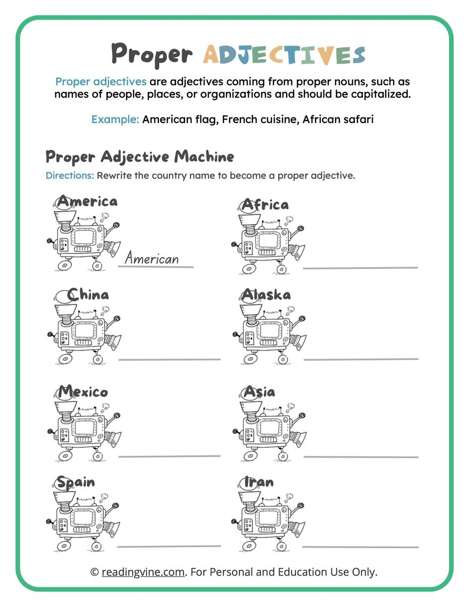 Proper Adjectives Worksheets Library