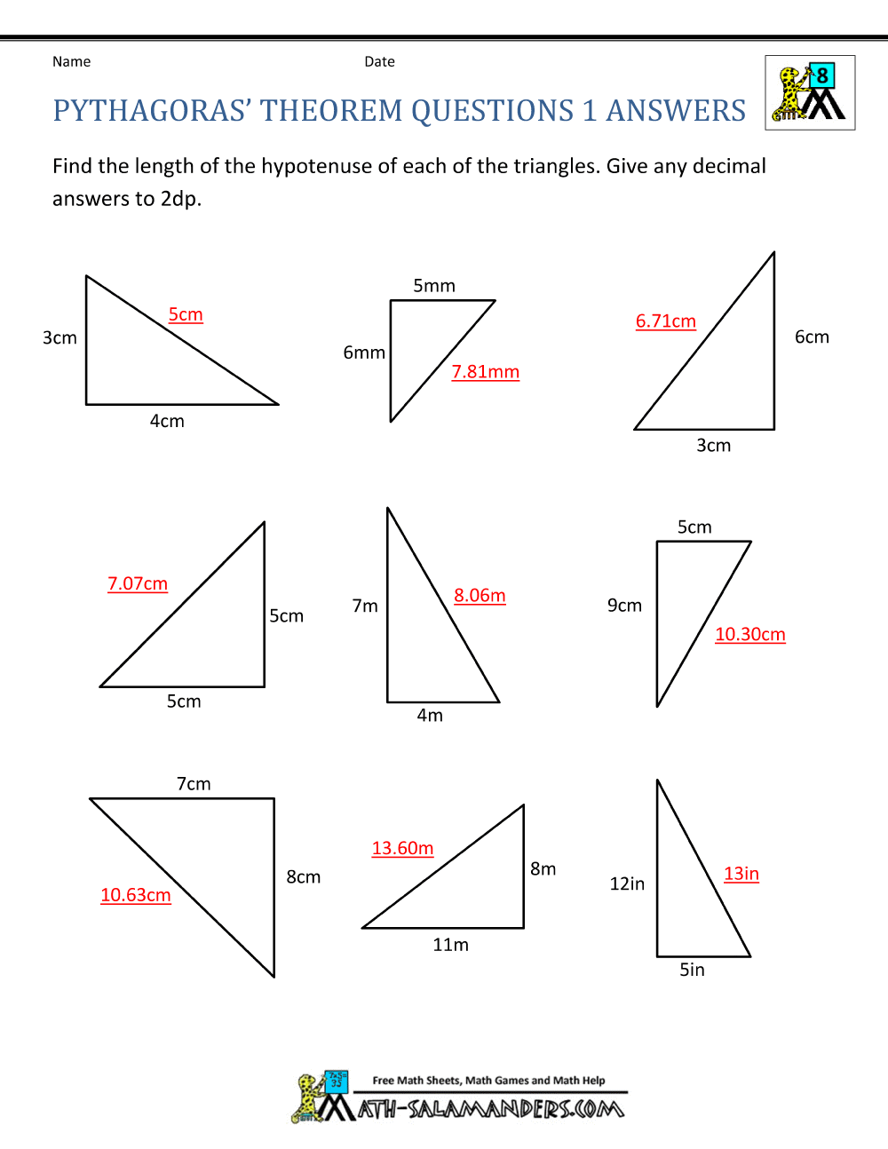 Pythagoras Theorem Questions