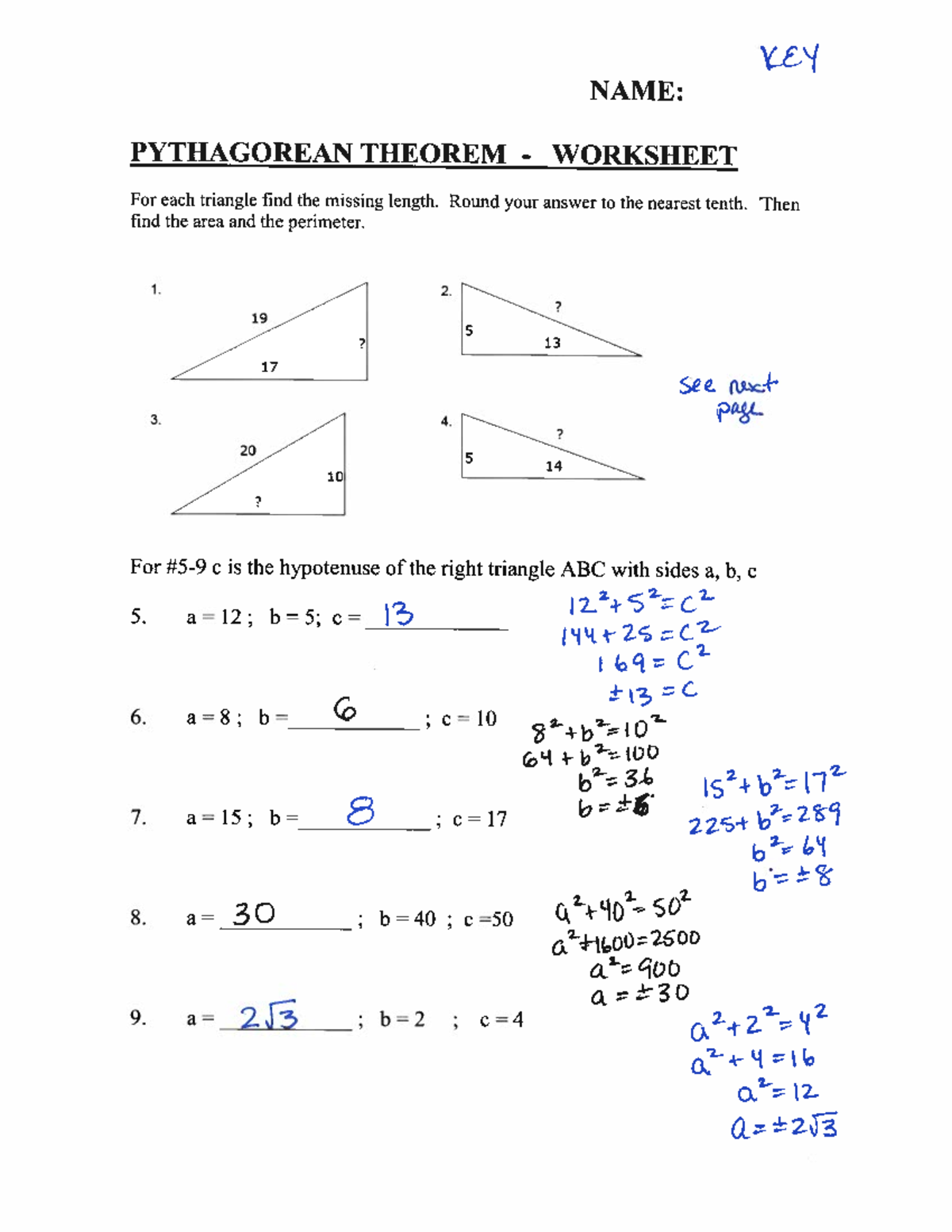 Pythagorean Theorem Worksheet Answer Key For Classwork Studocu Pythagorean Theorem Worksheet Answer Key For Classwork Studocu