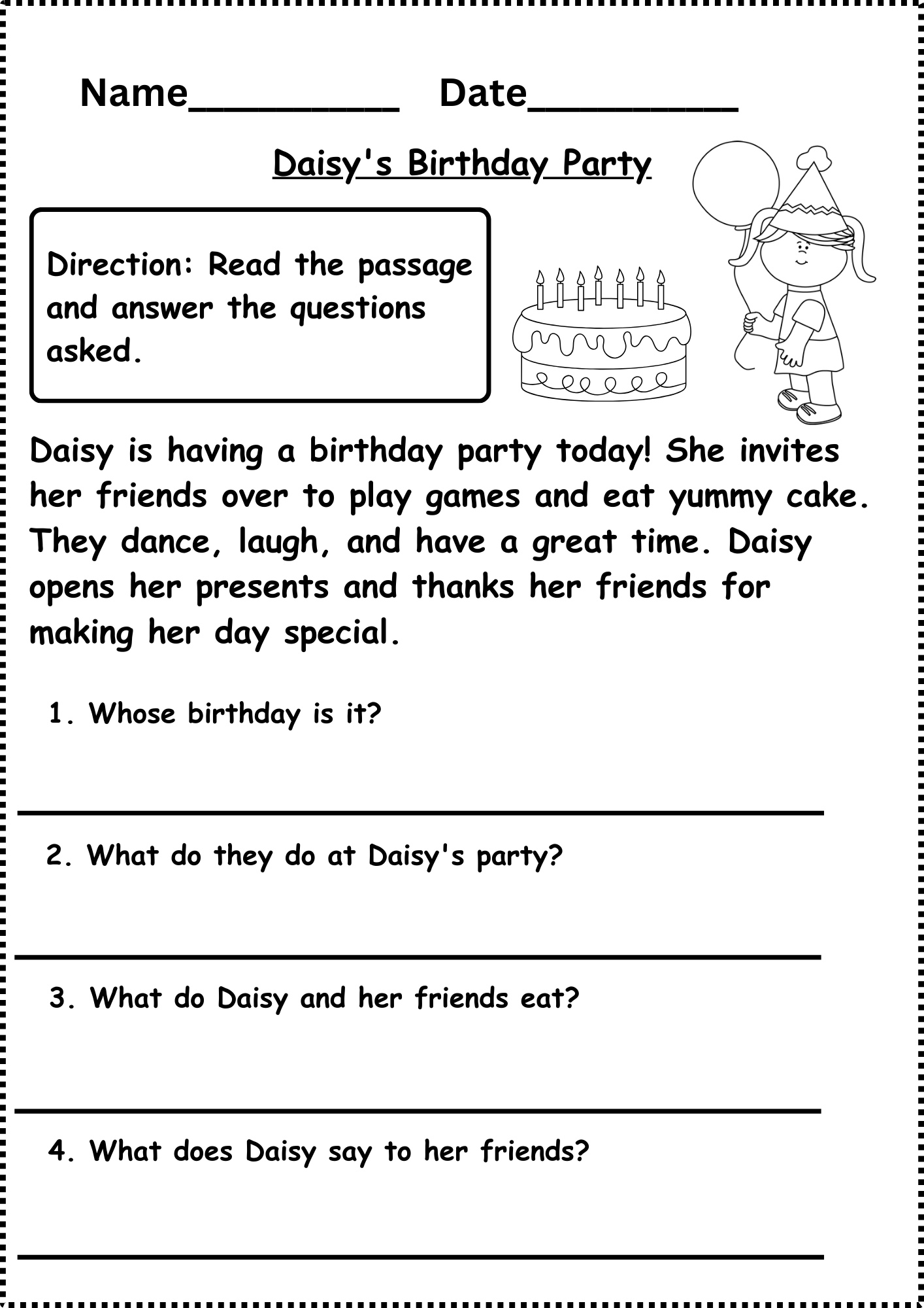 Reading Worksheet For Kids Free Printable Digital PDF