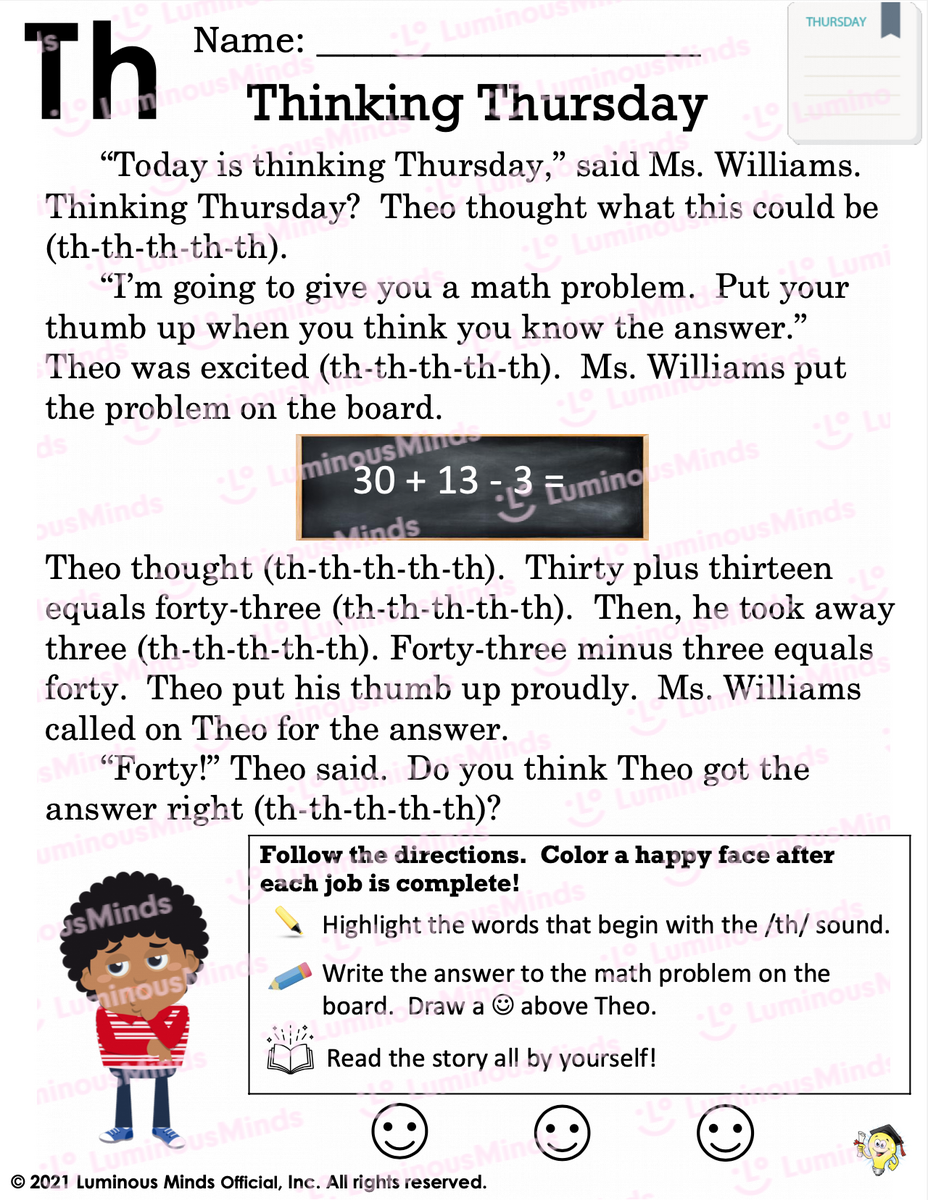 Reading Comprehension Worksheets Thinking Thursday Reading Practice With Digraph Th Reading Comprehension Worksheets Thinking Thursday Reading Practice With Digraph Th