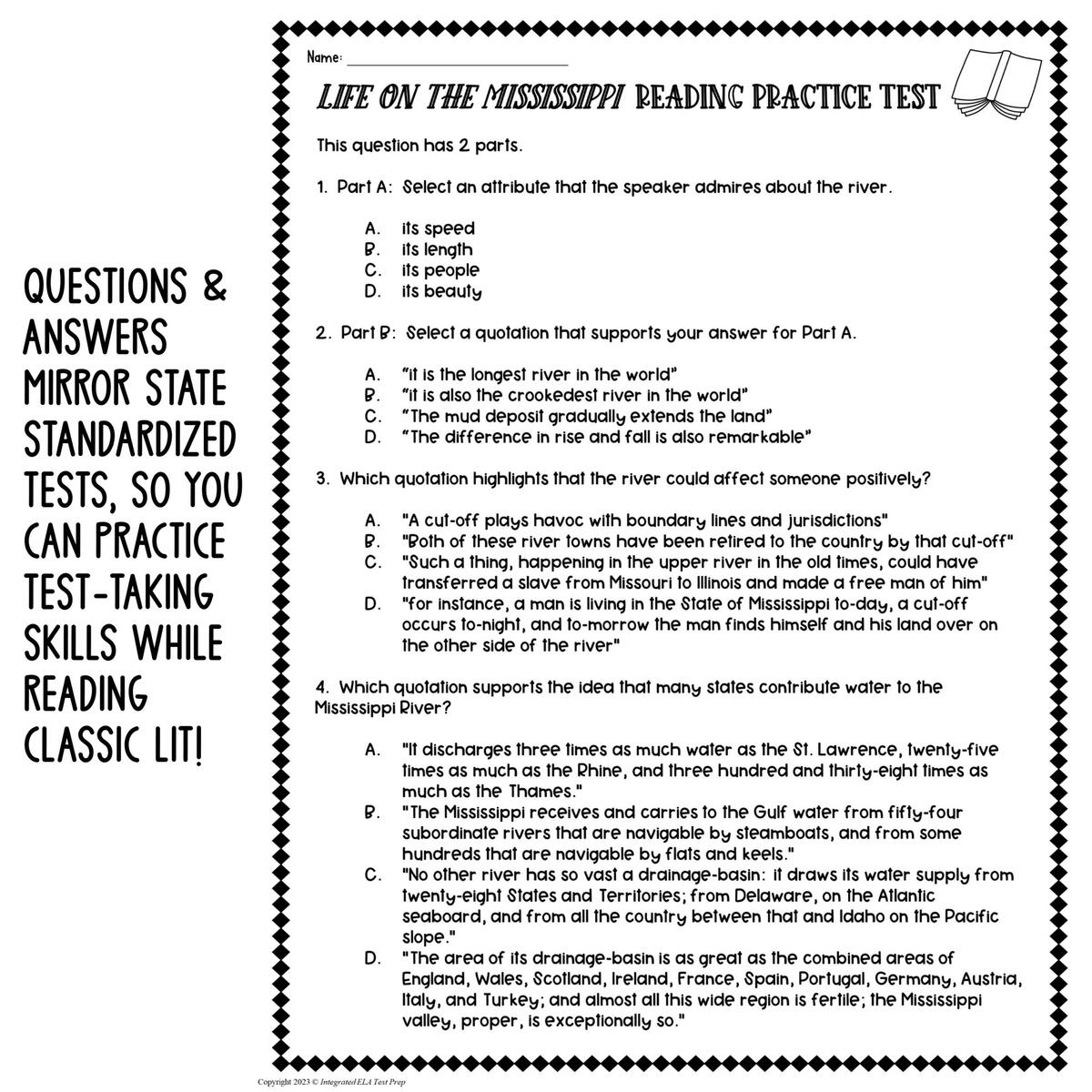 Reading Test Prep PRACTICE TEST Standardized Test Practice Mark Twain Made By Teachers Reading Test Prep PRACTICE TEST Standardized Test Practice Mark Twain Made By Teachers