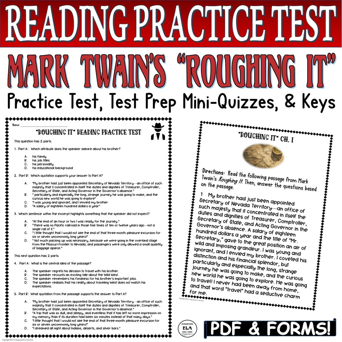 Reading Test Prep PRACTICE TEST Standardized Test Practice Mark Twain Passage Made By Teachers Reading Test Prep PRACTICE TEST Standardized Test Practice Mark Twain Passage Made By Teachers
