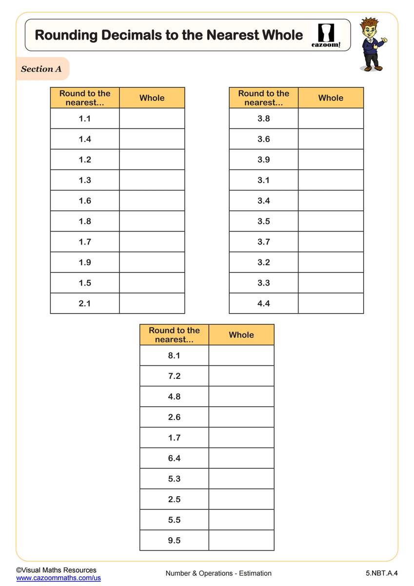Rounding Decimals To The Nearest Whole Worksheet Fun And Engaging 5th Grade PDF Worksheets Cazoom Math Rounding Whole Numbers And Decimals Mixed Practice Worksheet PDF Printable Number Operations Worksheet Cazoom Math