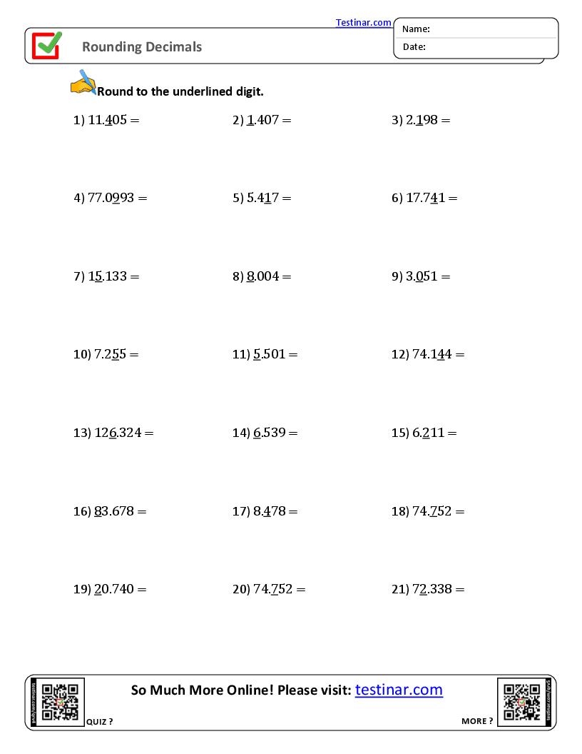Rounding Decimals Worksheets Rounding Decimals Worksheets