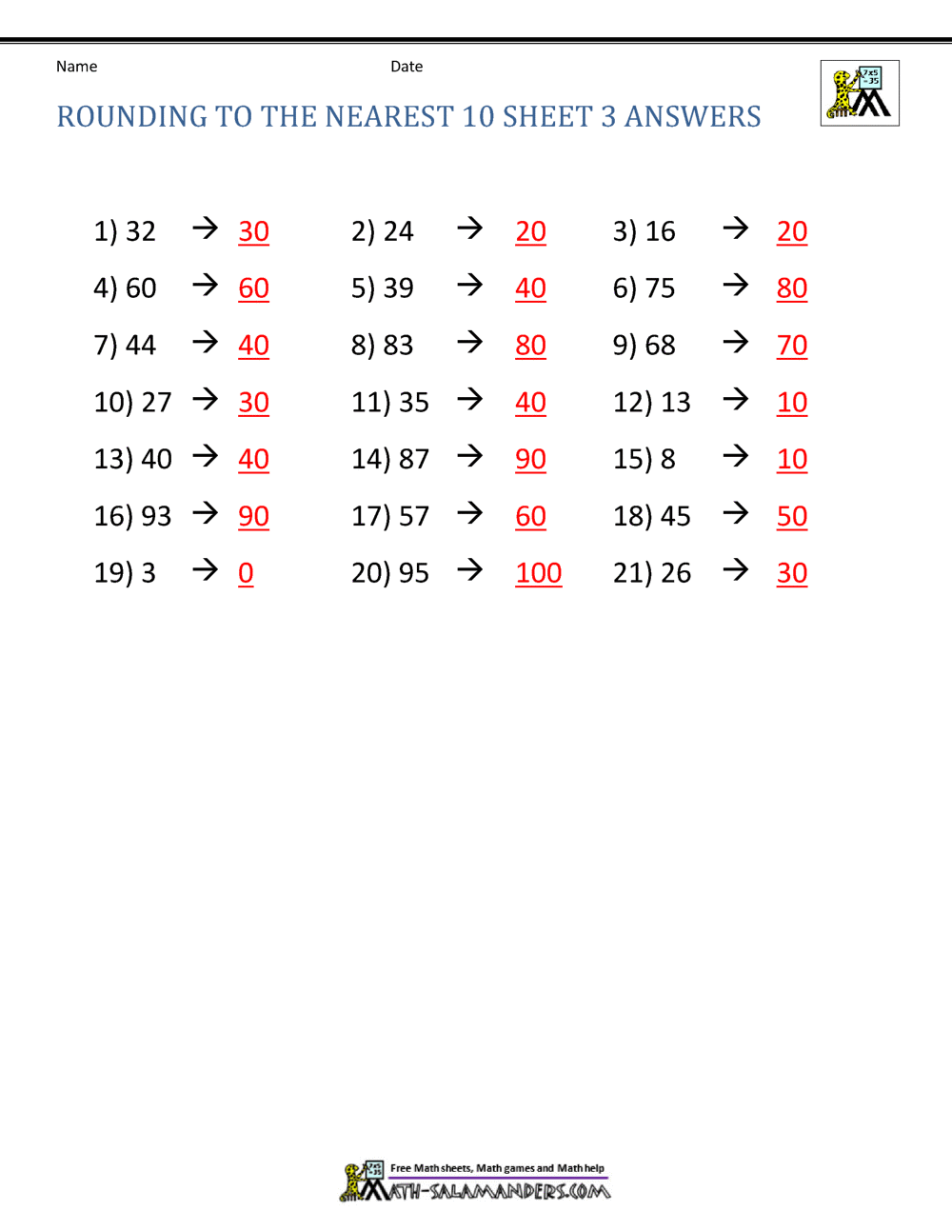 Rounding To The Nearest 10 Worksheets Rounding To The Nearest 10 Worksheets