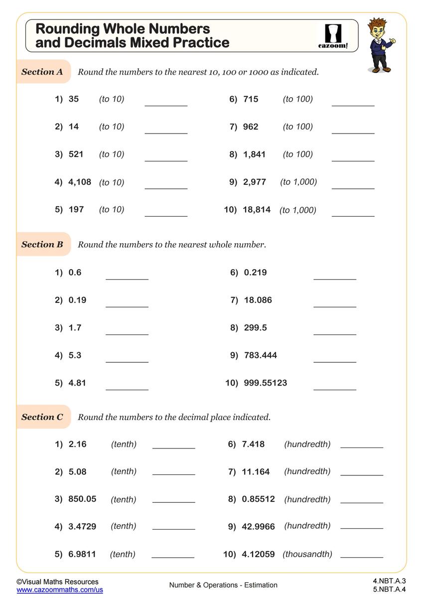 Rounding Whole Numbers And Decimals Mixed Practice Worksheet PDF Printable Number Operations Worksheet Cazoom Math Rounding Whole Numbers And Decimals Mixed Practice Worksheet PDF Printable Number Operations Worksheet Cazoom Math