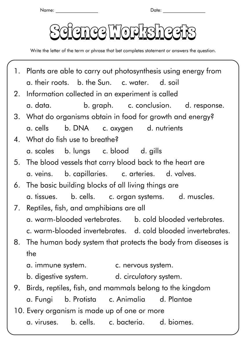 Science 7 Unit 1 Introduction To Science WORKSHEET KEY By Worksheets Library