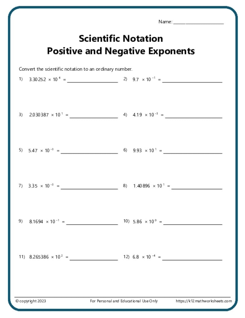 Scientific Notation Worksheets Printable 1st Grade Physics Worksheets Download